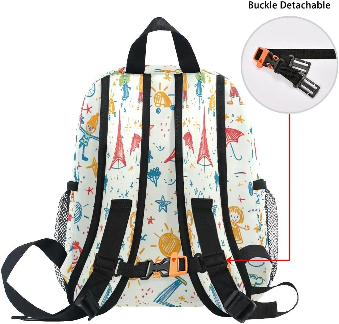 Joisal Cute Doodle Personalized Toddler Backpack with Chest Strap Girls Preschool Backpack, Kids Travel Backpack Ages 3-8