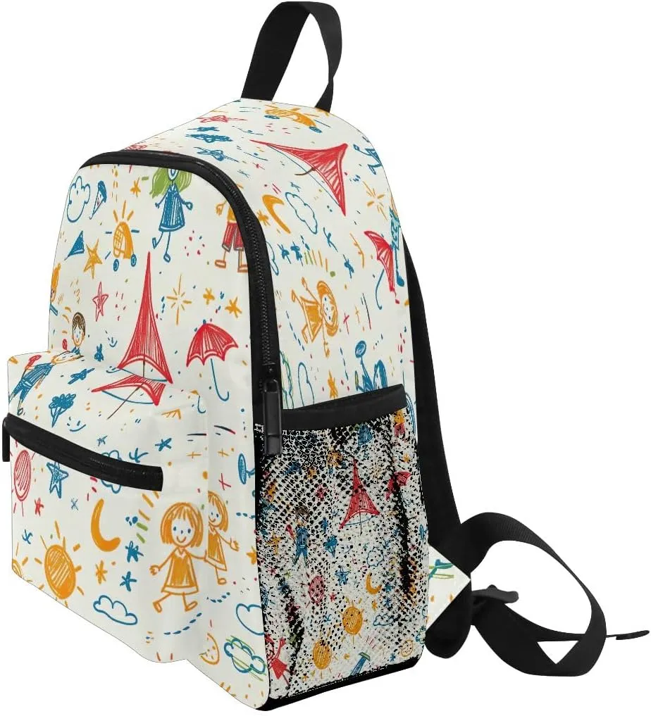 Joisal Cute Doodle Personalized Toddler Backpack with Chest Strap Girls Preschool Backpack, Kids Travel Backpack Ages 3-8