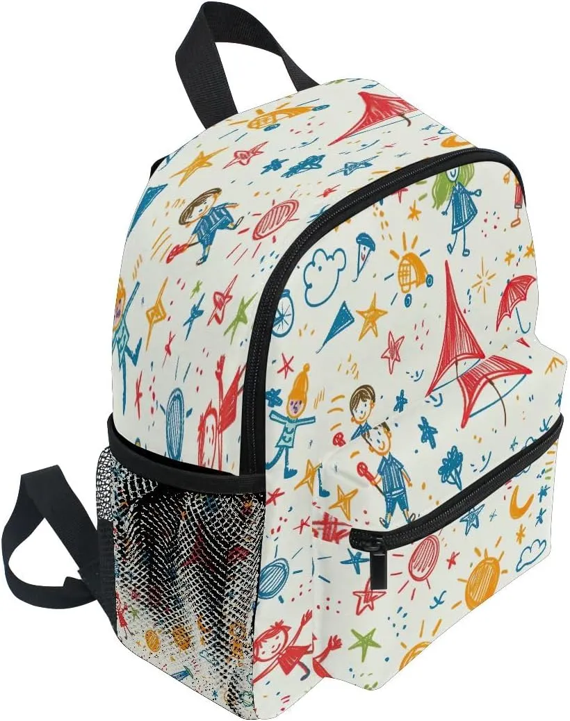 Joisal Cute Doodle Personalized Toddler Backpack with Chest Strap Girls Preschool Backpack, Kids Travel Backpack Ages 3-8