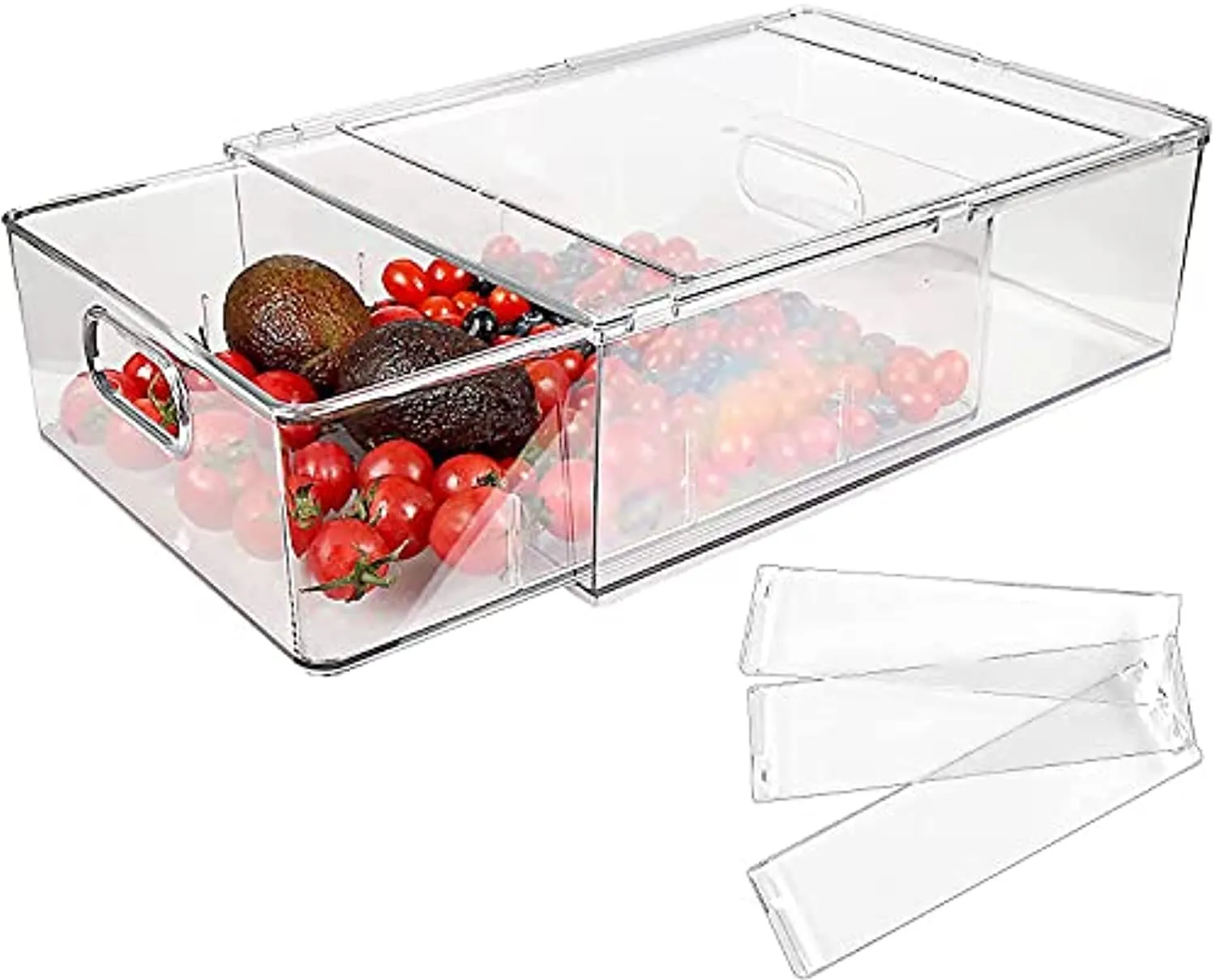 JOOFLI Refrigerator Organizer Bins with Pull-out Drawer, Large Stackable Fridge Drawer Organizer Set with Handle, BPA-free Drawable Clear Storage Cases for Freezer, Cabinet, Kitchen, Pantry Organization