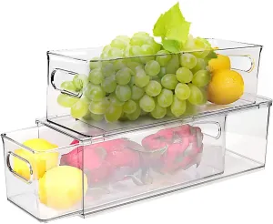 JOOFLI Refrigerator Organizer Bins with Pull-out Drawer, Large Stackable Fridge Drawer Organizer Set with Handle, BPA-free Drawable Clear Storage Cases for Freezer, Cabinet, Kitchen, Pantry Organization
