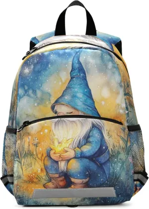 JUNZAN Cartoon Fairy Tale Gnome Kids Travel Backpack Bottle Pockets Books Bag Kindergarten