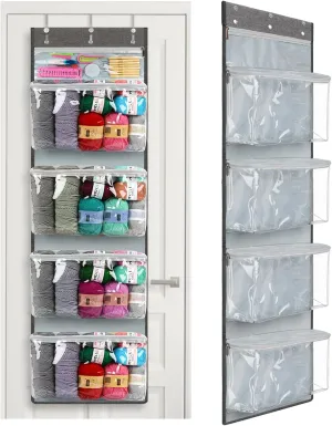 Katech Hanging Yarn Storage Organizer, Large Capacity Knitting Organizer Storage with 5 Zipper Closure Compartments for Yarn Enthusiasts, Hanging Yarn Storage Bag for Crochet Hooks, Yarn Balls