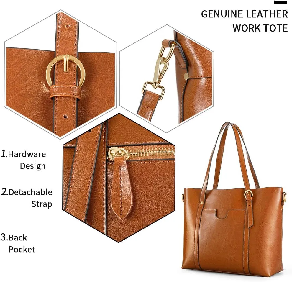 Kattee Genuine Leather Women Tote Bag Soft Handbags Vintage Shoulder Purses Fashion Top Handle Bag Large Capacity