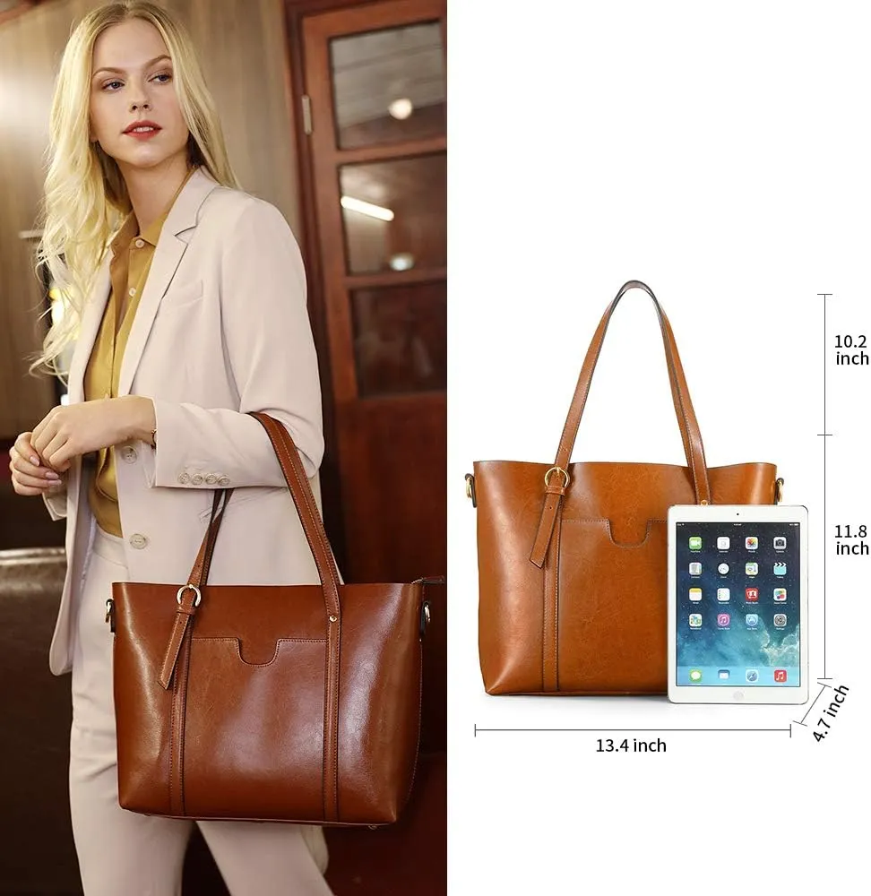 Kattee Genuine Leather Women Tote Bag Soft Handbags Vintage Shoulder Purses Fashion Top Handle Bag Large Capacity