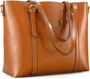 Kattee Genuine Leather Women Tote Bag Soft Handbags Vintage Shoulder Purses Fashion Top Handle Bag Large Capacity