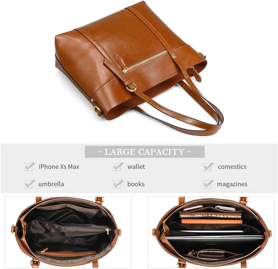 Kattee Genuine Leather Women Tote Bag Soft Handbags Vintage Shoulder Purses Fashion Top Handle Bag Large Capacity
