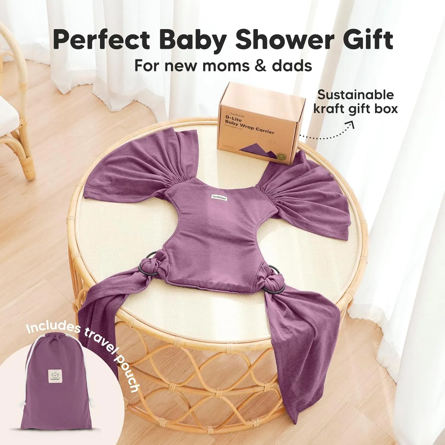KeaBabies Baby Wrap Carrier Ring Sling - Easy to Wear, Adjustable D-Lite Baby Carrier Newborn to Toddler, Infant Carrying Shirt, Hands Free Bonding, Breathable Fabric Wearing Wrap (Dark Mauve)