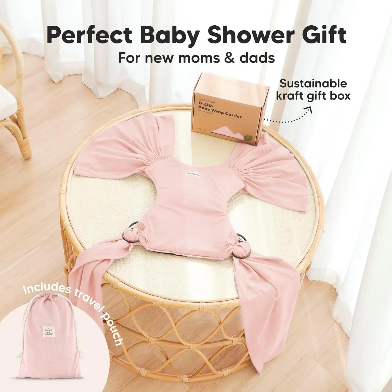 KeaBabies Baby Wrap Carrier Ring Sling - Easy to Wear, Adjustable D-Lite Baby Carrier Newborn to Toddler, Infant Carrying Shirt, Hands Free Bonding, Breathable Fabric Wearing Wrap (Dusty Pink)