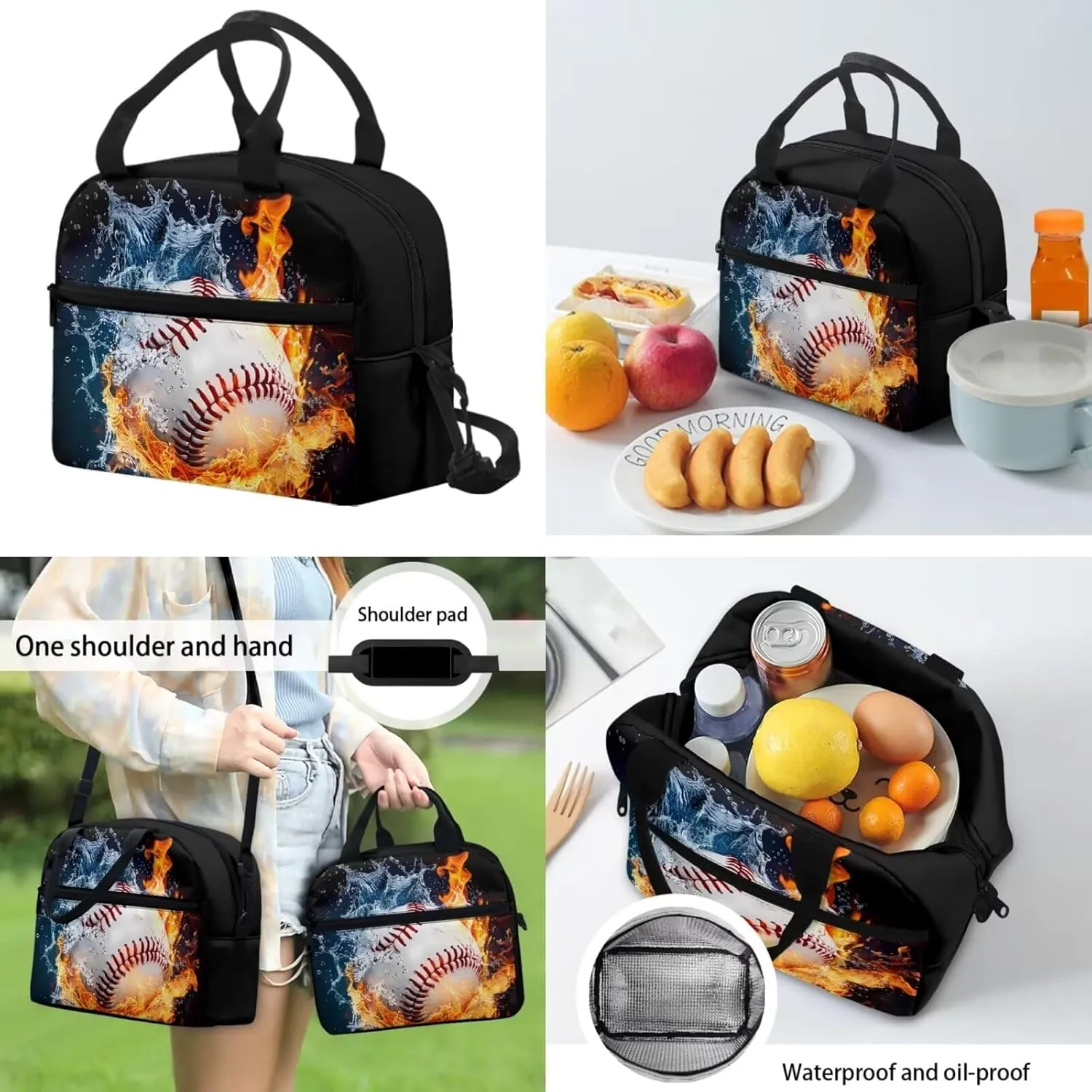 Kids Backpack Boys Baseball School Bookbag Set with Lunch Box Pencil Case Water Fire Print 10-12 Kids Big School Bags Elementary School 4th Grade Hiking Camping Backpacks Rucksack