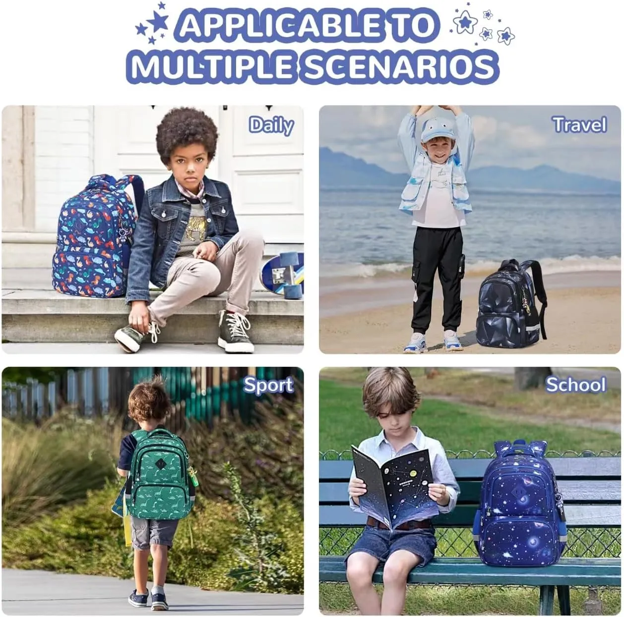 Kids Backpack, Kawaii Printed Boys Girls Bookbags for Preschool, Lightweight School Backpack for Primary and Elementary and Kindergarten, Waterproof Teen Backpacks, Black/Geometry