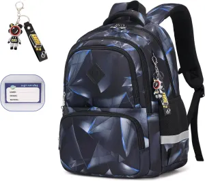 Kids Backpack, Kawaii Printed Boys Girls Bookbags for Preschool, Lightweight School Backpack for Primary and Elementary and Kindergarten, Waterproof Teen Backpacks, Black/Geometry