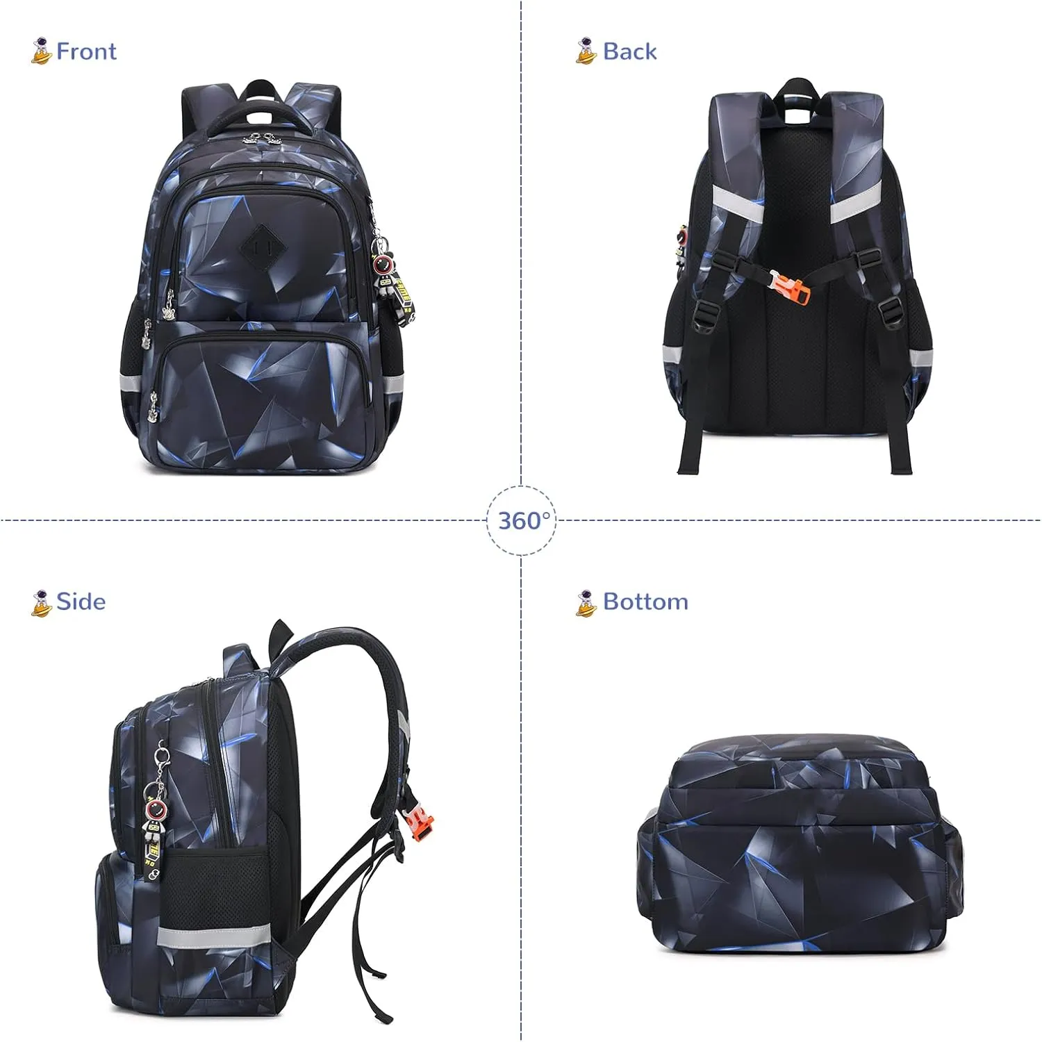 Kids Backpack, Kawaii Printed Boys Girls Bookbags for Preschool, Lightweight School Backpack for Primary and Elementary and Kindergarten, Waterproof Teen Backpacks, Black/Geometry