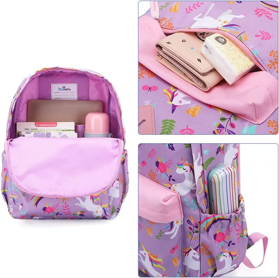 KK CRAFTS Preschool Backpack Kindergarten Little Kids Toddler Elementary School Backpacks for Boys and Girls with Chest Strap(Purple Unicorn)