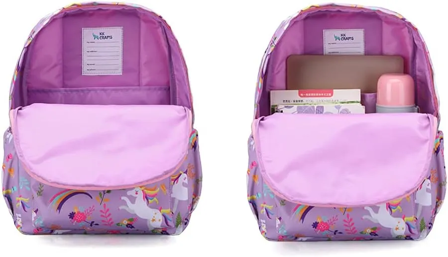 KK CRAFTS Preschool Backpack Kindergarten Little Kids Toddler Elementary School Backpacks for Boys and Girls with Chest Strap(Purple Unicorn)