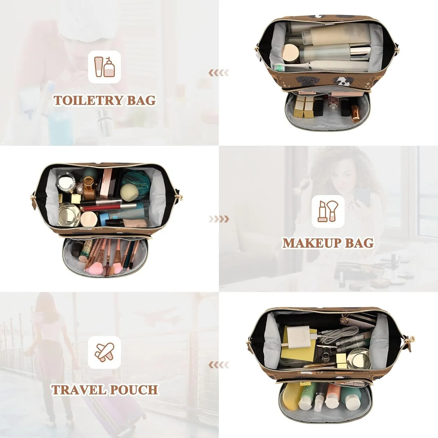 KLL Cute Boxer Dogs Brown Travel Bag Zipper Makeup Cosmetic Bag Women's Coin Purse for Cosmetic Toiletry