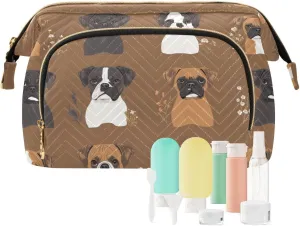 KLL Cute Boxer Dogs Brown Travel Bag Zipper Makeup Cosmetic Bag Women's Coin Purse for Cosmetic Toiletry