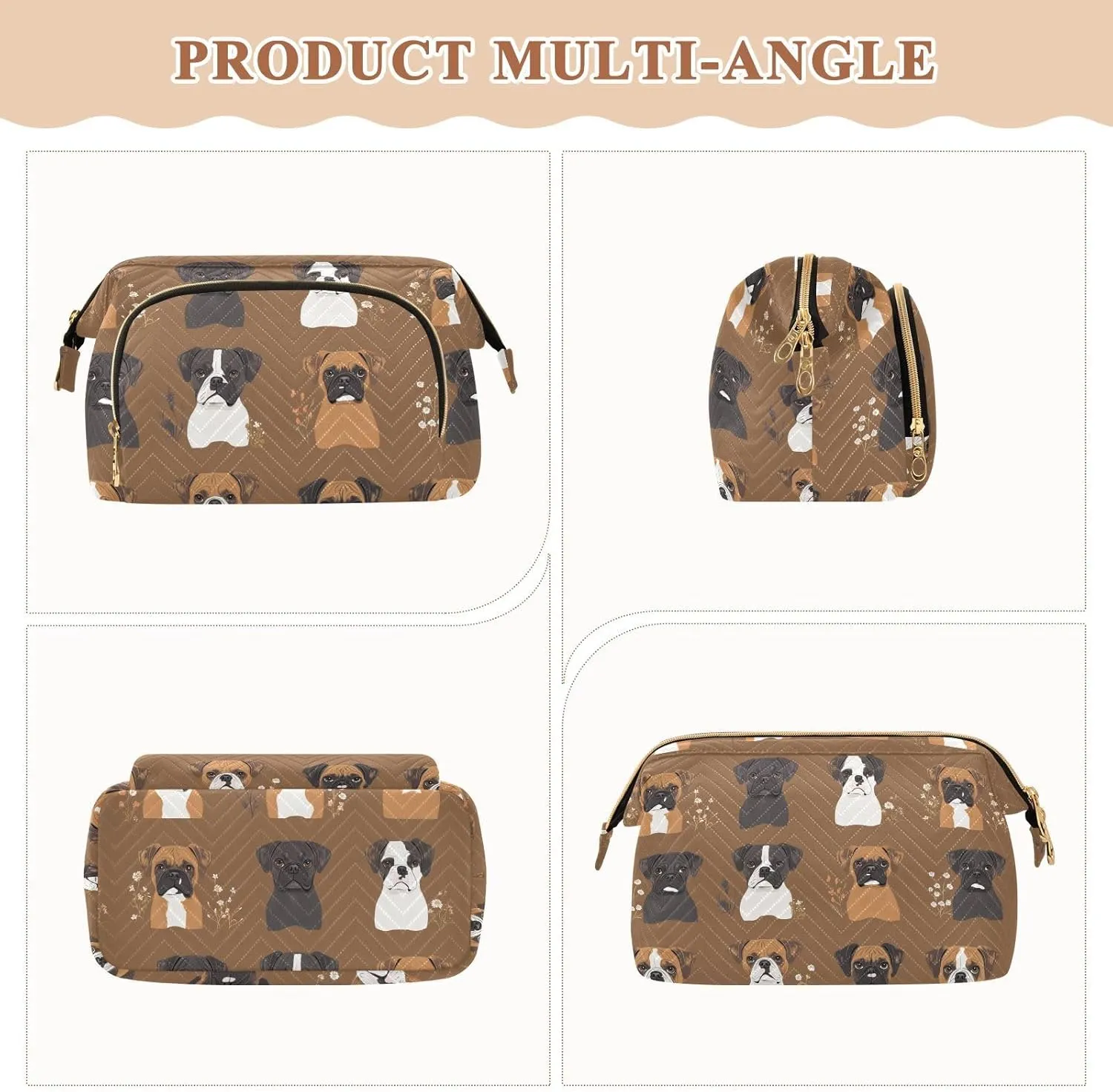 KLL Cute Boxer Dogs Brown Travel Bag Zipper Makeup Cosmetic Bag Women's Coin Purse for Cosmetic Toiletry