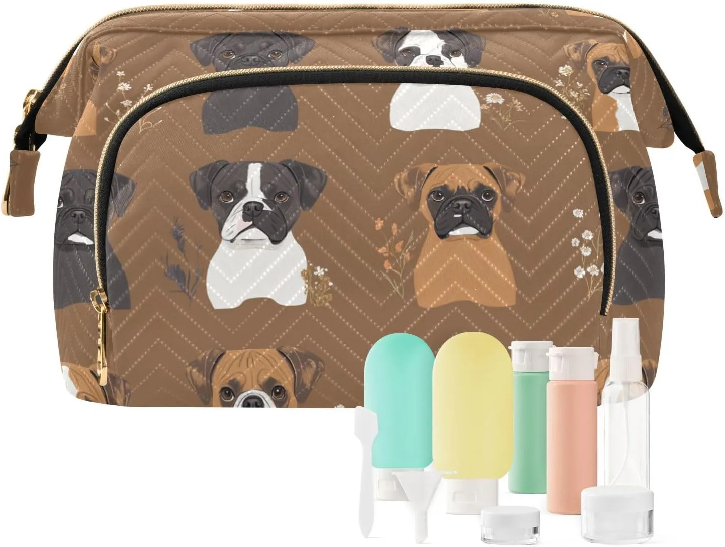 KLL Cute Boxer Dogs Brown Travel Bag Zipper Makeup Cosmetic Bag Women's Coin Purse for Cosmetic Toiletry