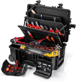KNIPEX Tool Case "Robust45 Move" Electro, 63 Parts, on Wheels, Telescopic Handle, 147 Inserting Options, 45 L Volume, Tool Trolley, Toolbox, 00 21 37