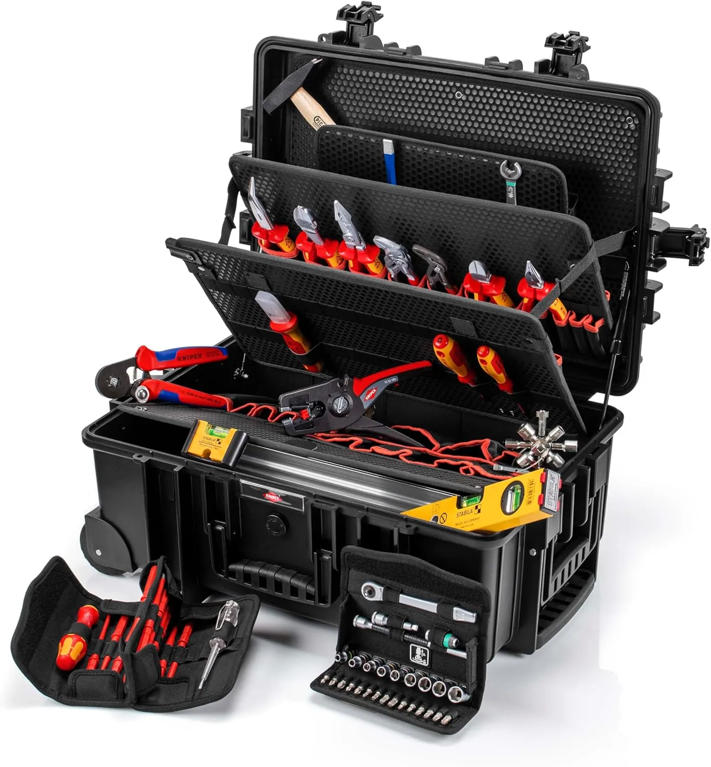 KNIPEX Tool Case "Robust45 Move" Electro, 63 Parts, on Wheels, Telescopic Handle, 147 Inserting Options, 45 L Volume, Tool Trolley, Toolbox, 00 21 37