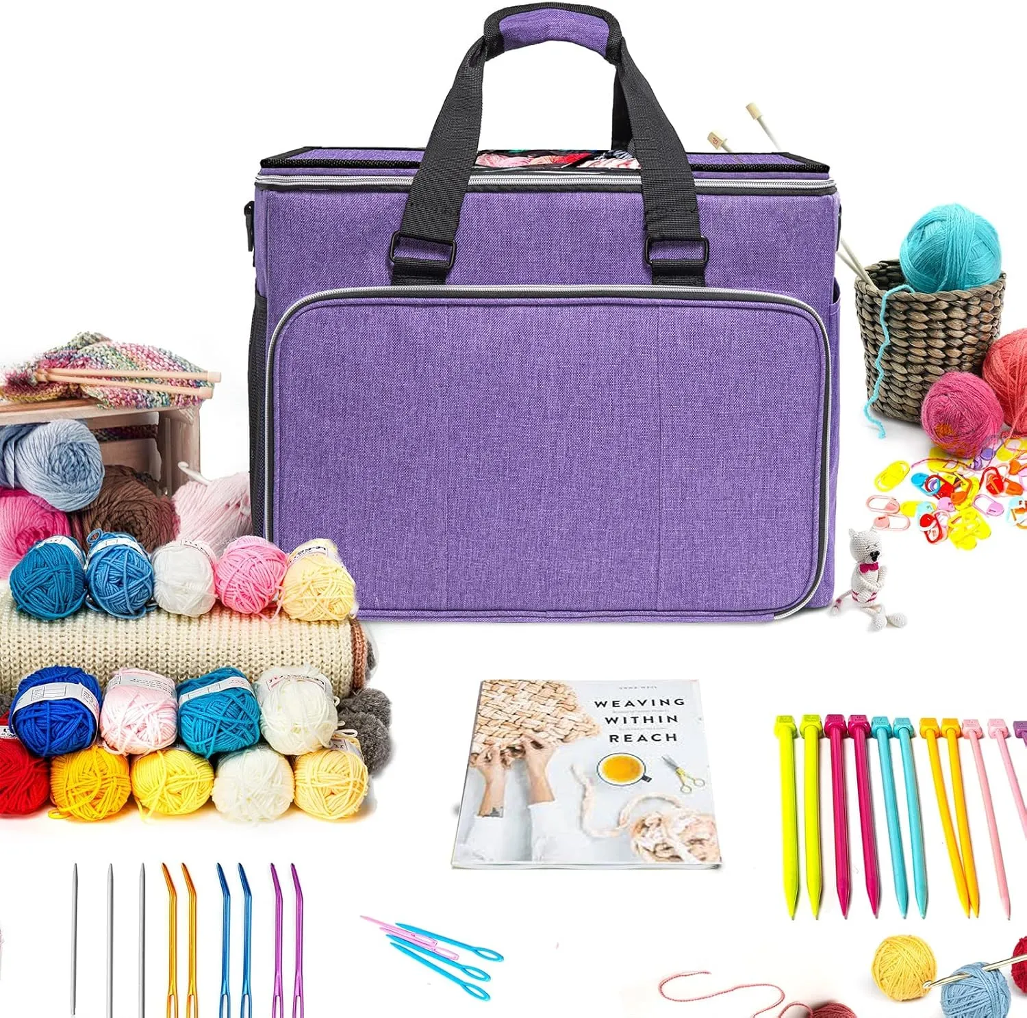 Knitting Bag, Large Crochet Bag, Crochet Tote Bag, Yarn Bags for Crocheting, Yarn Storage Organizer for Knitting & Crochet Supplies
