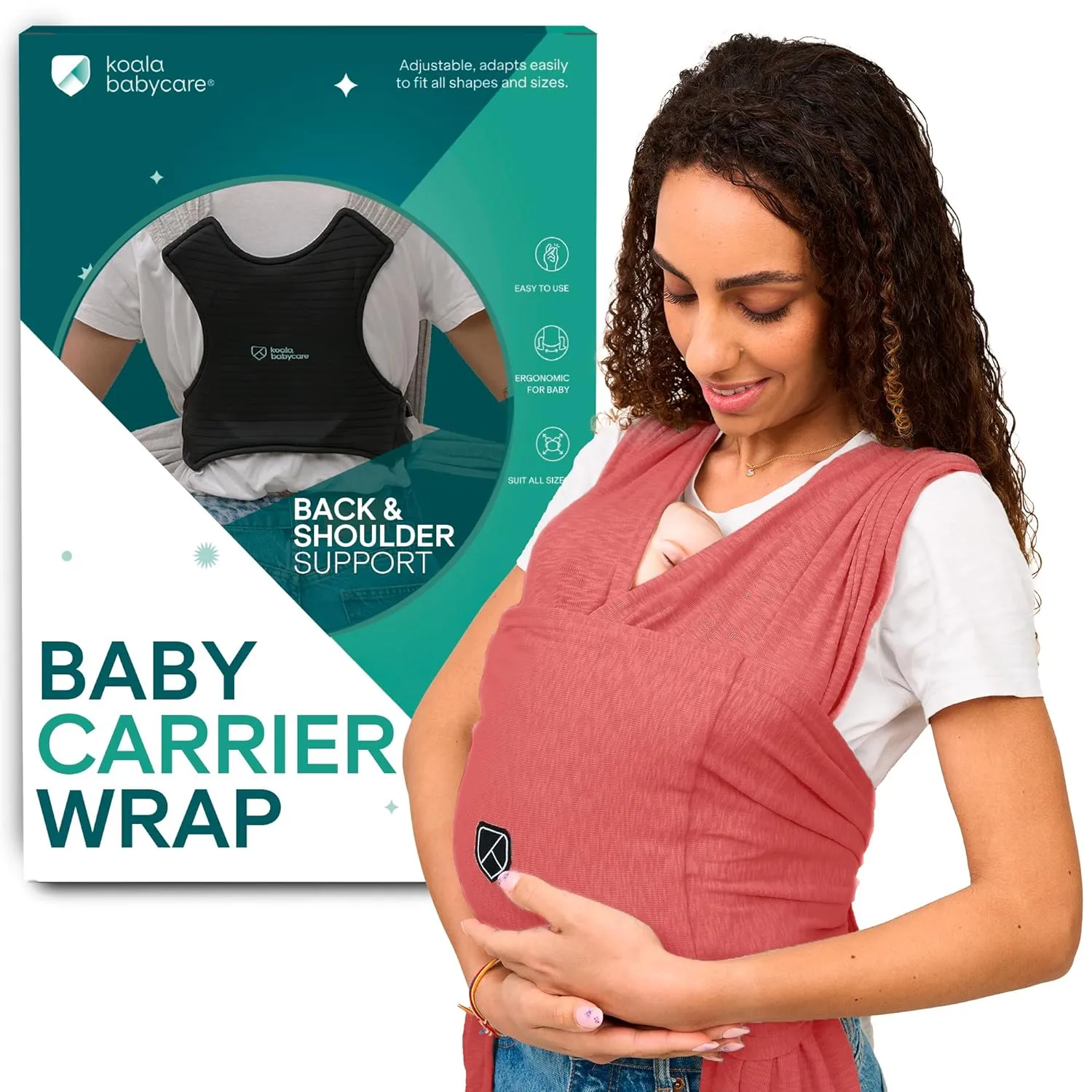 Koala Babycare Baby Carrier Wrap, Adjustable and Easyt-to-Wear As a T-Shirt - Baby Wearing Wrap One Size Fits All - Unisex Infant Wrap Carrier Up to 22lbs