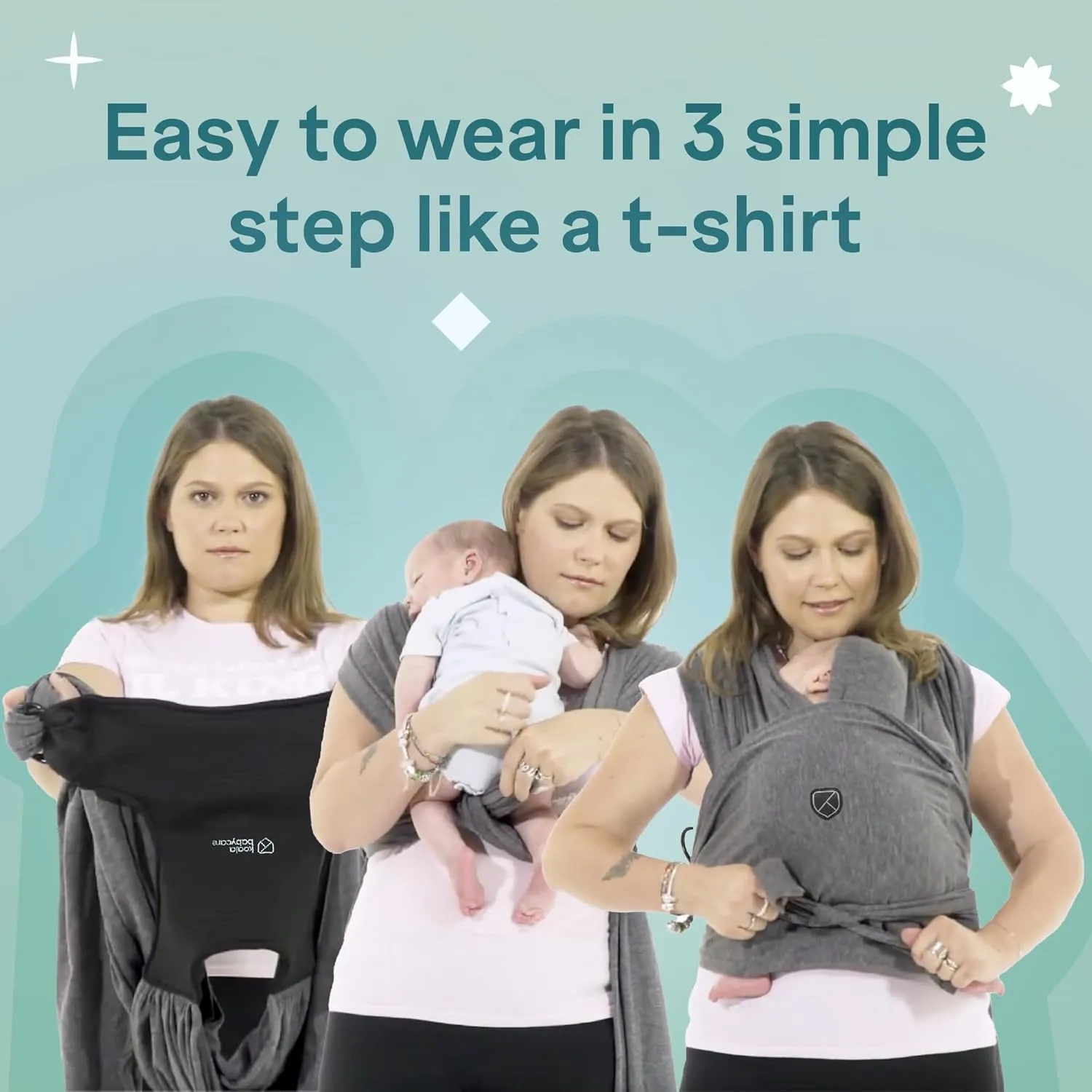 Koala Babycare Baby Carrier Wrap, Adjustable and Easyt-to-Wear As a T-Shirt - Baby Wearing Wrap One Size Fits All - Unisex Infant Wrap Carrier Up to 22lbs