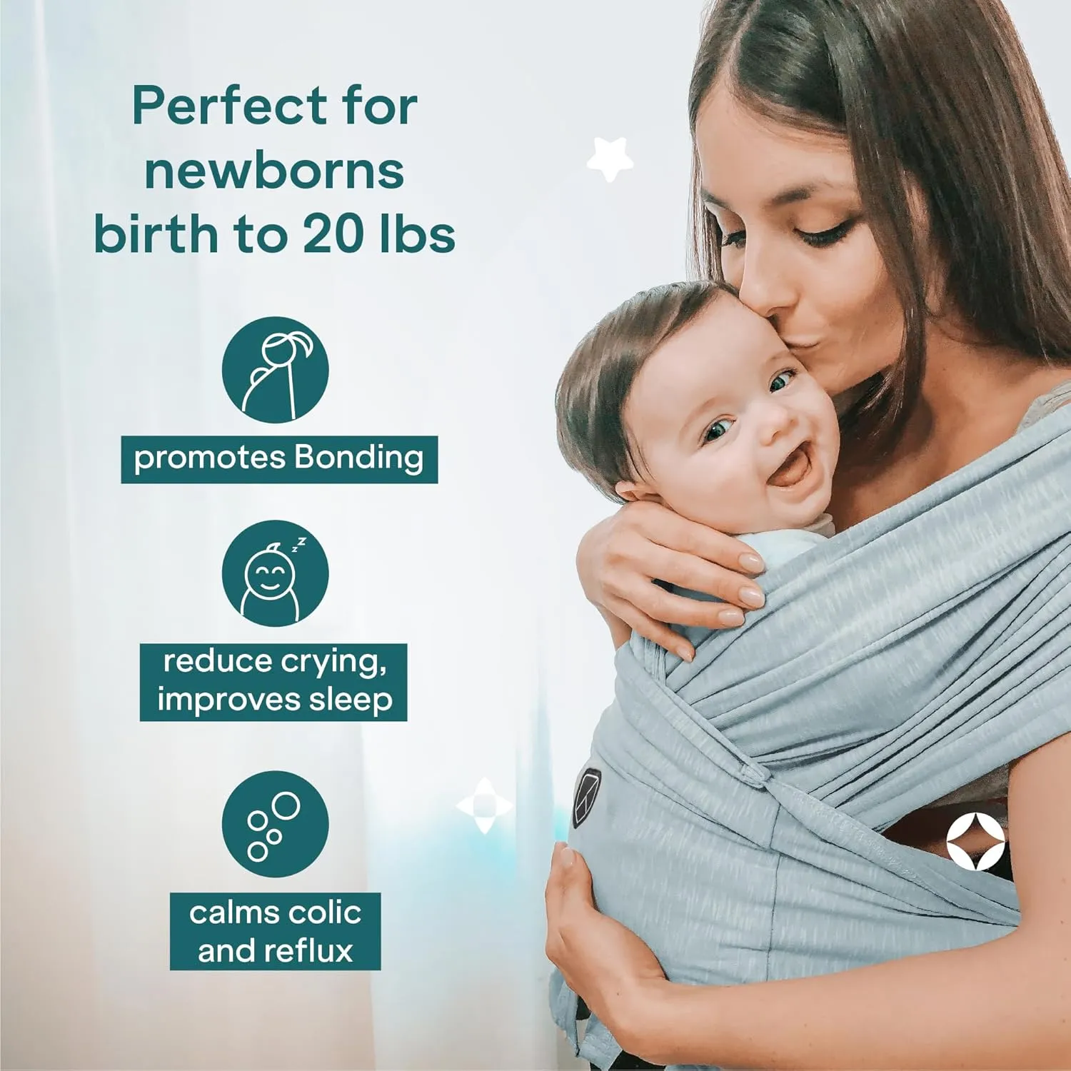 Koala Babycare Baby Carrier Wrap, Adjustable and Easyt-to-Wear As a T-Shirt - Baby Wearing Wrap One Size Fits All - Unisex Infant Wrap Carrier Up to 22lbs