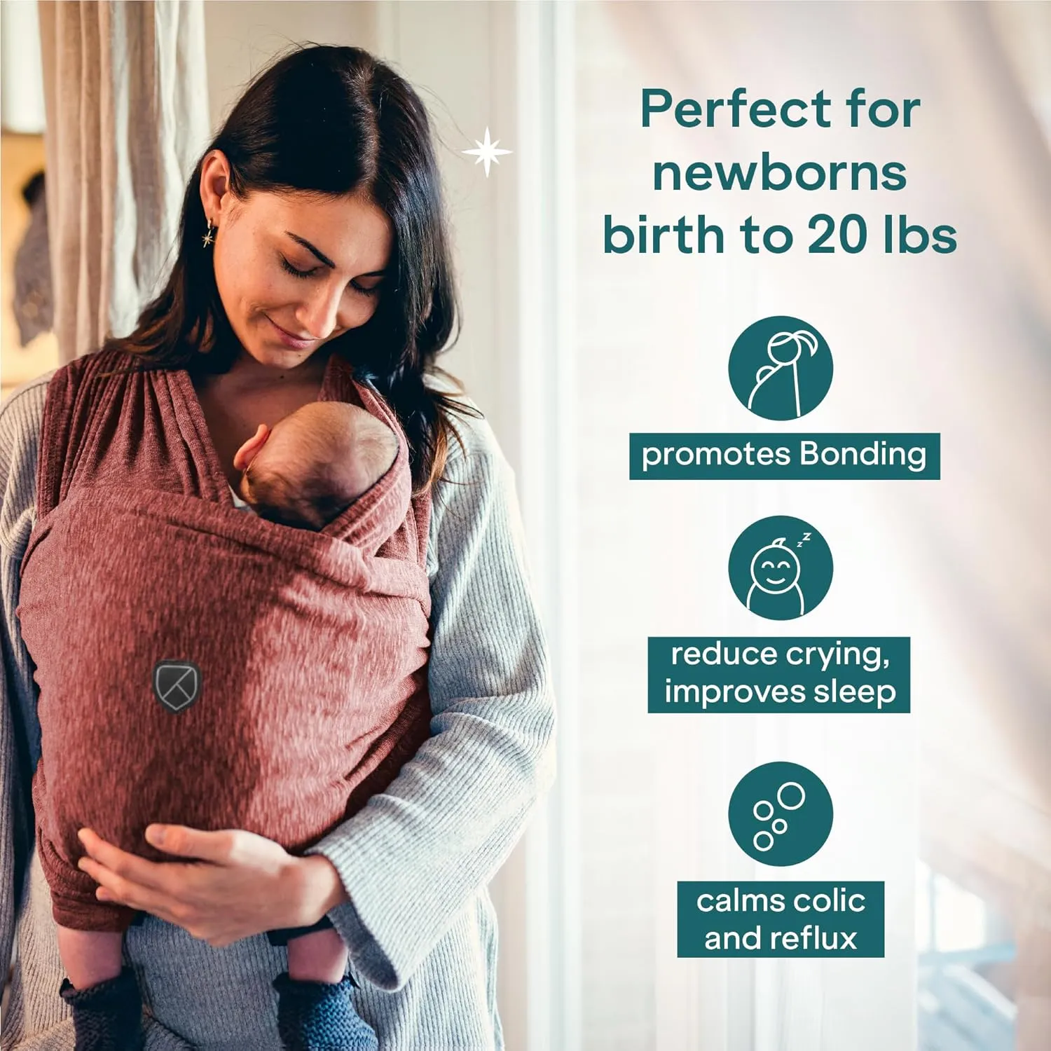 Koala Babycare Baby Carrier Wrap, Adjustable and Easyt-to-Wear As a T-Shirt - Baby Wearing Wrap One Size Fits All - Unisex Infant Wrap Carrier Up to 22lbs