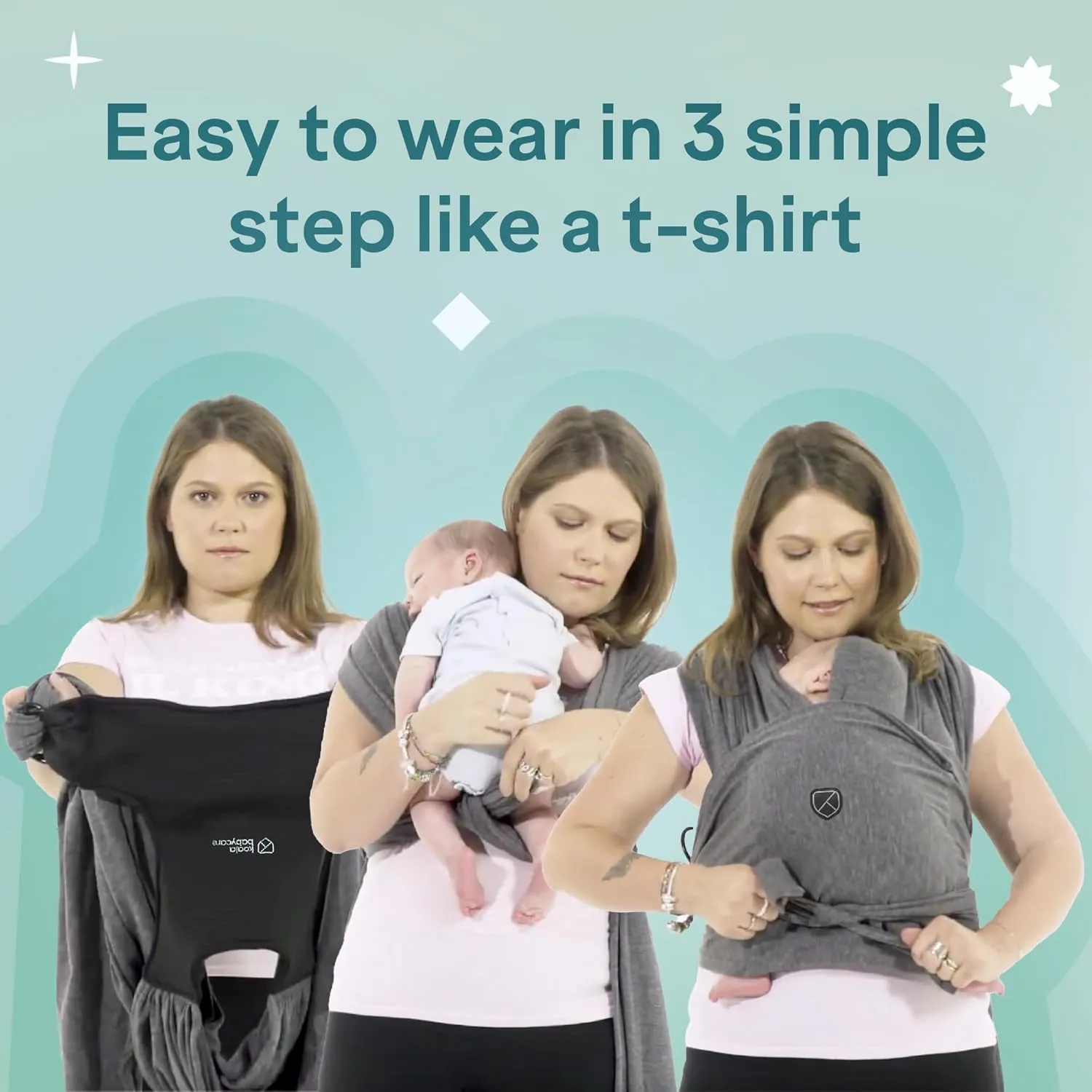 Koala Babycare Baby Carrier Wrap, Adjustable and Easyt-to-Wear As a T-Shirt - Baby Wearing Wrap One Size Fits All - Unisex Infant Wrap Carrier Up to 22lbs