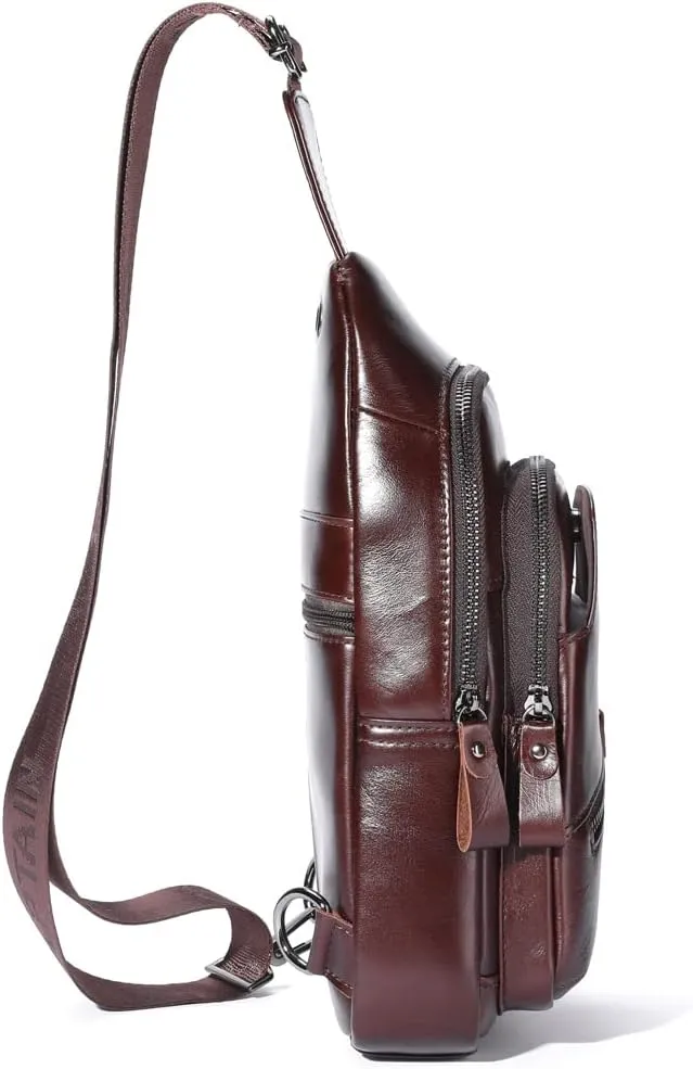KPYWZER Vintage Leather Sling Bag Backpack for Men Crossbody Shoulder Chest Day Pack Backpacks