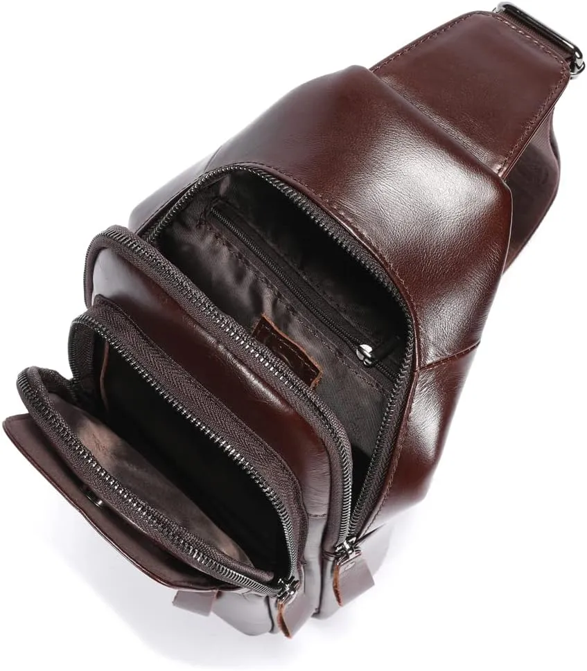 KPYWZER Vintage Leather Sling Bag Backpack for Men Crossbody Shoulder Chest Day Pack Backpacks