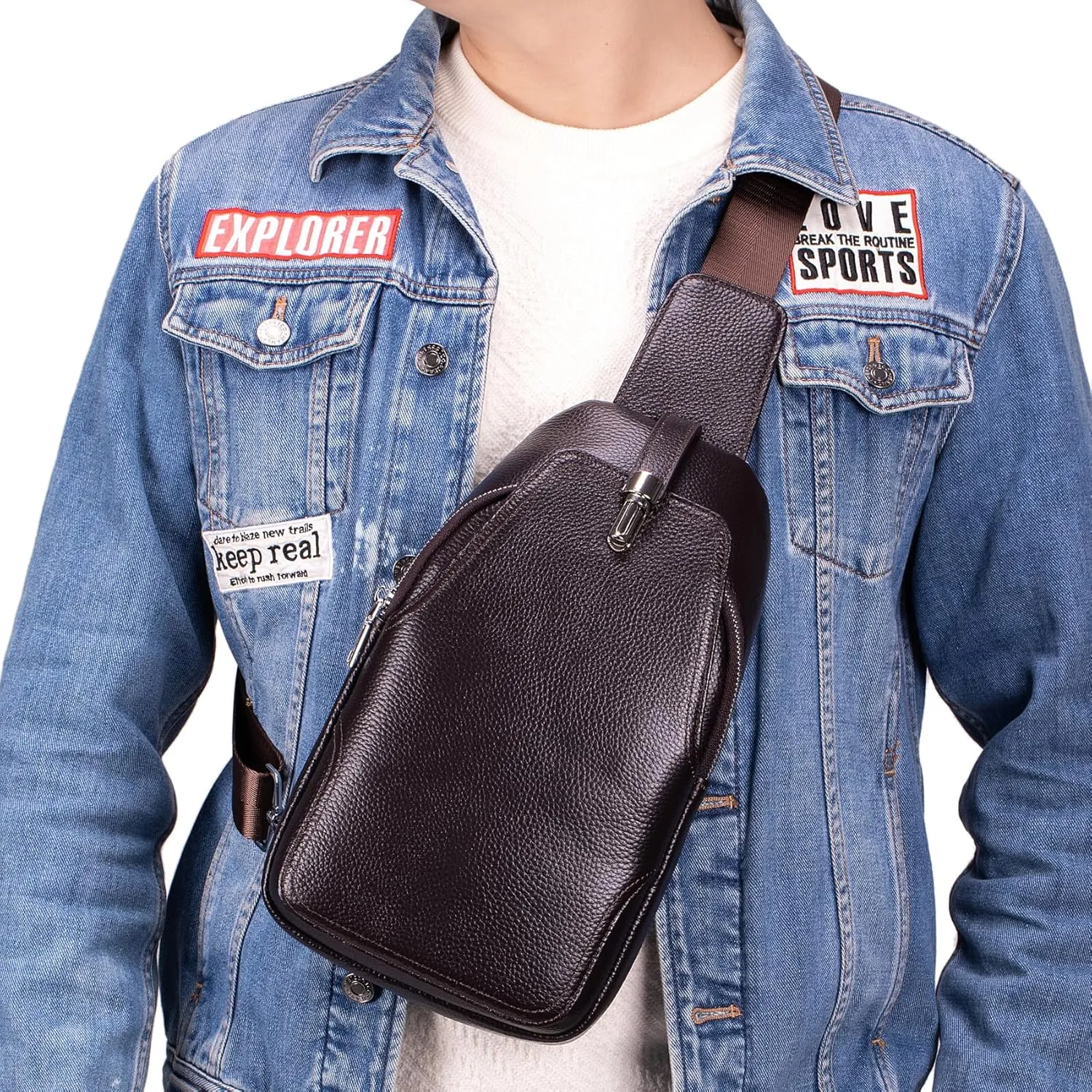 KPYWZER Vintage Leather Sling Bag Backpack for Men Crossbody Shoulder Chest DayPack Backpacks