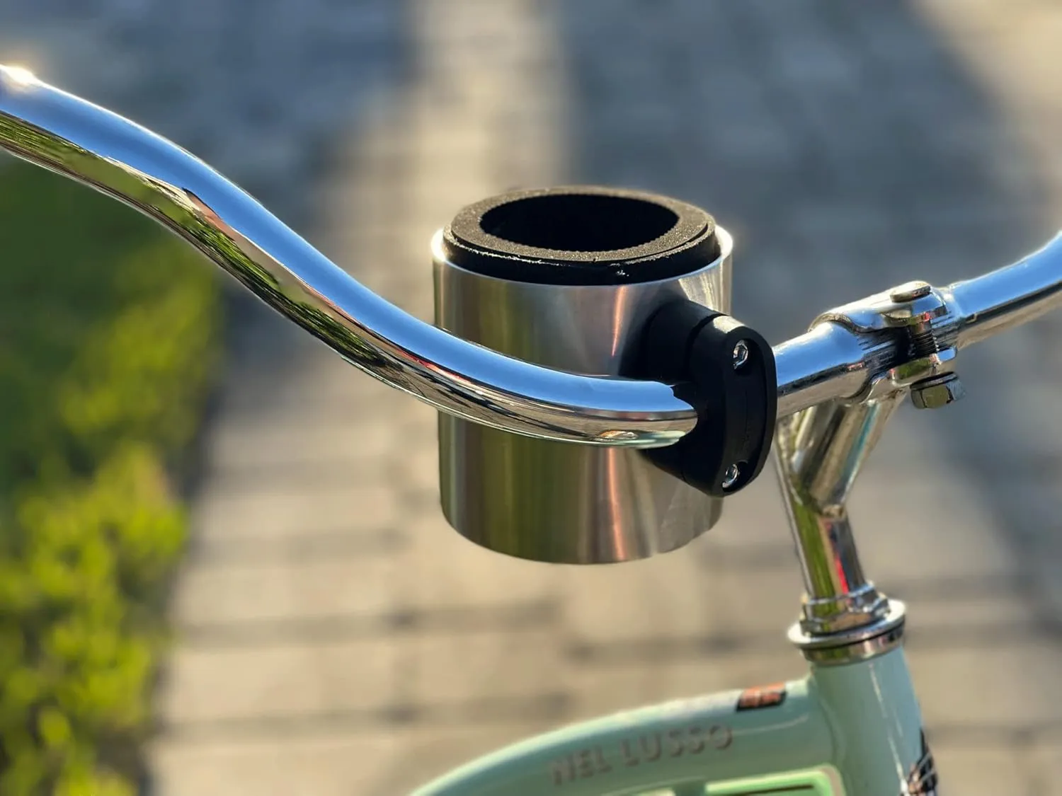 Kroozie Stealth Bike Bottle Holder – Sturdy, Stainless Steel Bike Cup Holder for Handlebars – For Horizontal & Angled Bars, Cups up to 48 Oz. – Scooter, Cruiser, & Ebike Accessories, Classic Stainless
