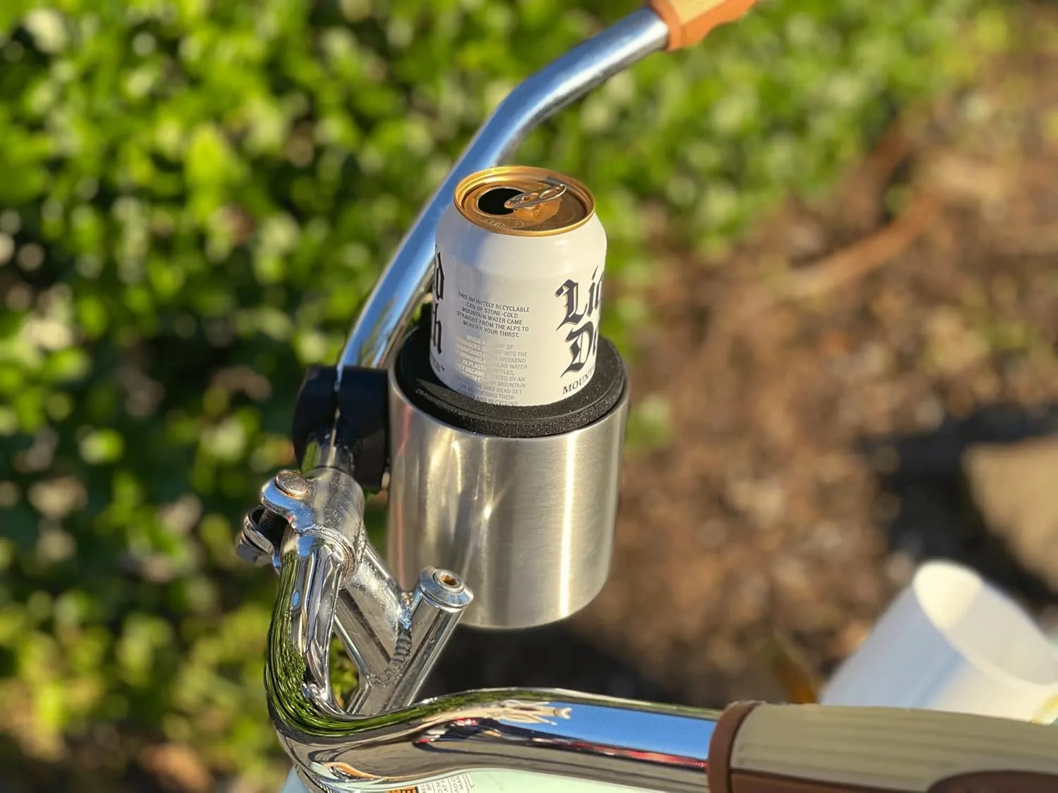 Kroozie Stealth Bike Bottle Holder – Sturdy, Stainless Steel Bike Cup Holder for Handlebars – For Horizontal & Angled Bars, Cups up to 48 Oz. – Scooter, Cruiser, & Ebike Accessories, Classic Stainless