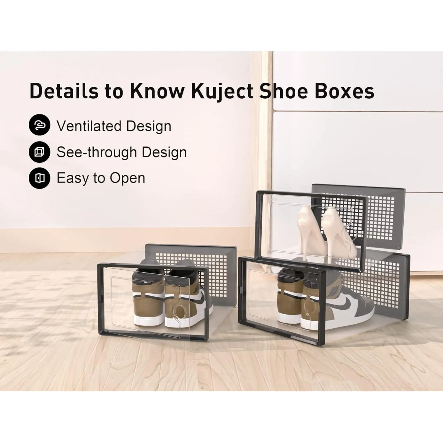 Kuject X-Large Shoe Storage Boxes Organizers for Closet 12 Pack, Fit Size 11,Clear Plastic Stackable Sneaker Containers for Entryway, Space Saving Shoe Rack Holder,Substitute for Drawer Organize Unit