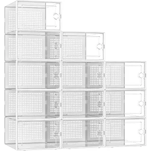 Kuject X-Large Shoe Storage Boxes Organizers for Closet 12 Pack, Fit Size 11,Clear Plastic Stackable Sneaker Containers for Entryway, Space Saving Shoe Rack Holder,Substitute for Drawer Organize Unit