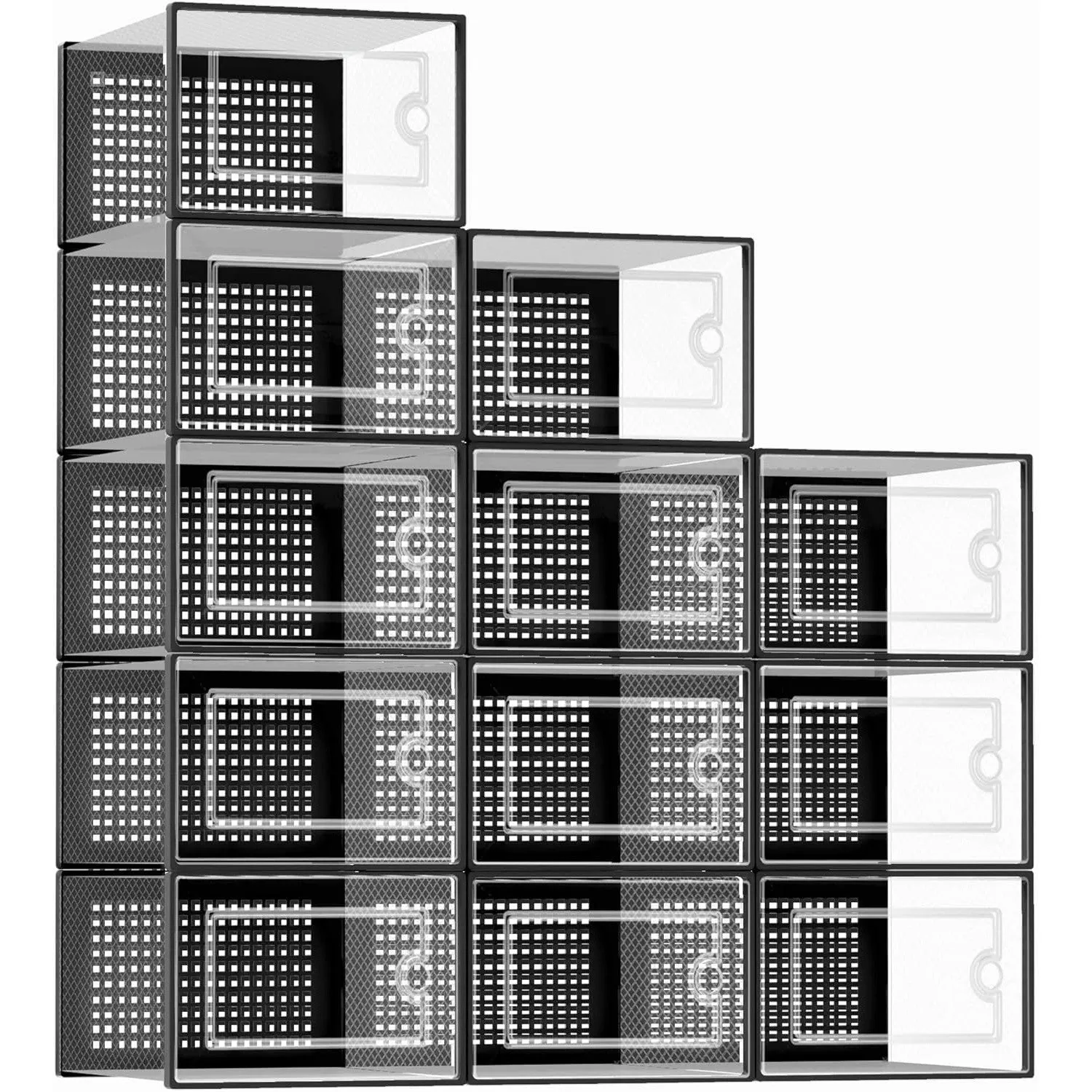 Kuject X-Large Shoe Storage Boxes Organizers for Closet 12 Pack, Fit Size 11,Clear Plastic Stackable Sneaker Containers for Entryway, Space Saving Shoe Rack Holder,Substitute for Drawer Organize Unit