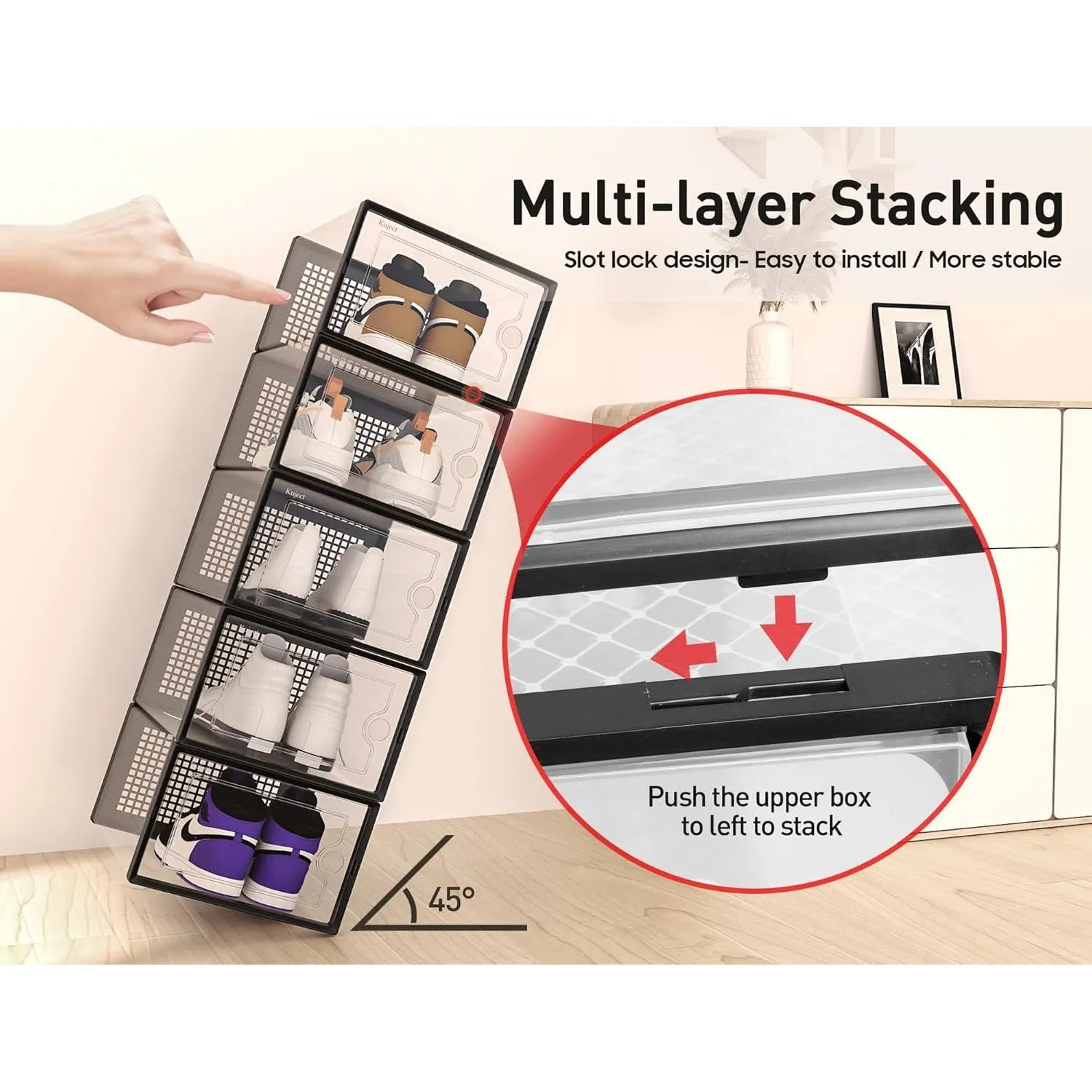 Kuject X-Large Shoe Storage Boxes Organizers for Closet 12 Pack, Fit Size 11,Clear Plastic Stackable Sneaker Containers for Entryway, Space Saving Shoe Rack Holder,Substitute for Drawer Organize Unit