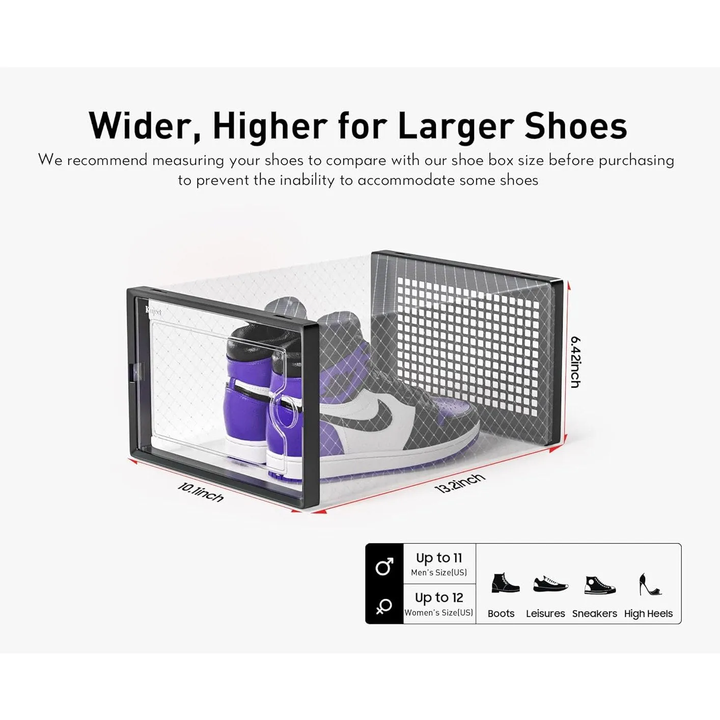 Kuject X-Large Shoe Storage Boxes Organizers for Closet 12 Pack, Fit Size 11,Clear Plastic Stackable Sneaker Containers for Entryway, Space Saving Shoe Rack Holder,Substitute for Drawer Organize Unit
