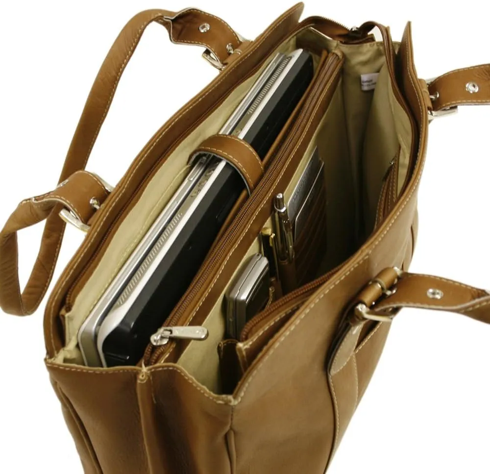 Ladies Buckle Laptop Tote, Saddle, One Size