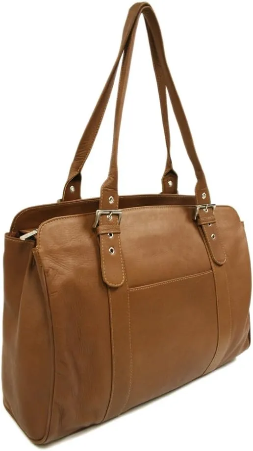 Ladies Buckle Laptop Tote, Saddle, One Size
