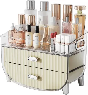 LAMU Makeup Organizer with Drawers, Bathroom Counter Organizers and Storage, Transparent Design Keeps Items Visible and Dust-Free, Simple and Stylish for Vanity, Bathroom, Skincare, Cosmetic, White