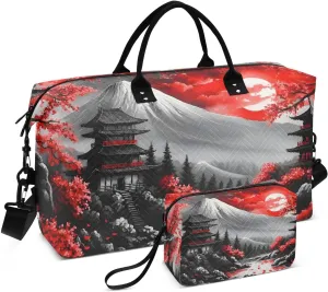 Landscape Japanese Moon Large Travel Duffel Bag, Sports Tote Gym Bags, Shoulder Weekender Overnight Bags for Women Men