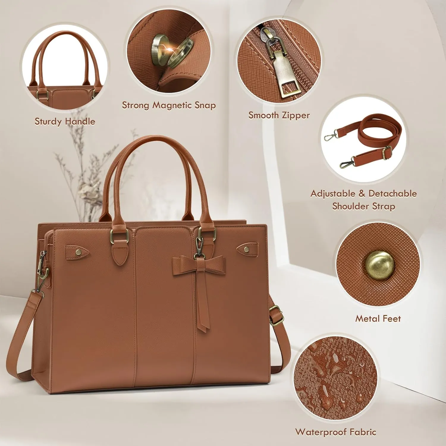 Laptop Bag for Women 15.6 Inch Laptop Tote Bag Waterproof Pu Leather Work Bag Computer Briefcase Office Teacher Handbag