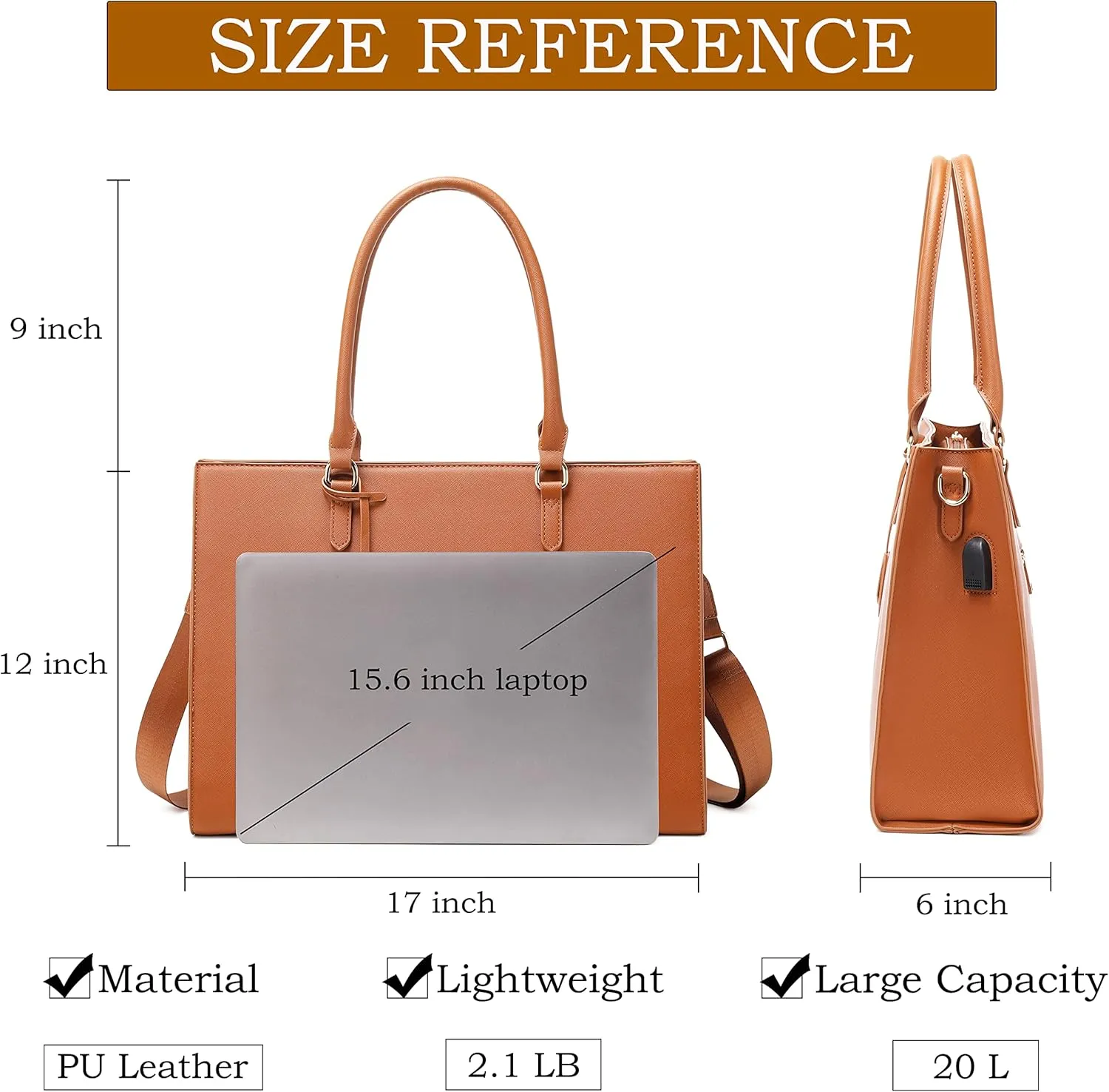Laptop Bag for Women Laptop Tote bag Work bag with Adjustable Long Strap for Office Women College Student 2 PCS Set (Brown)