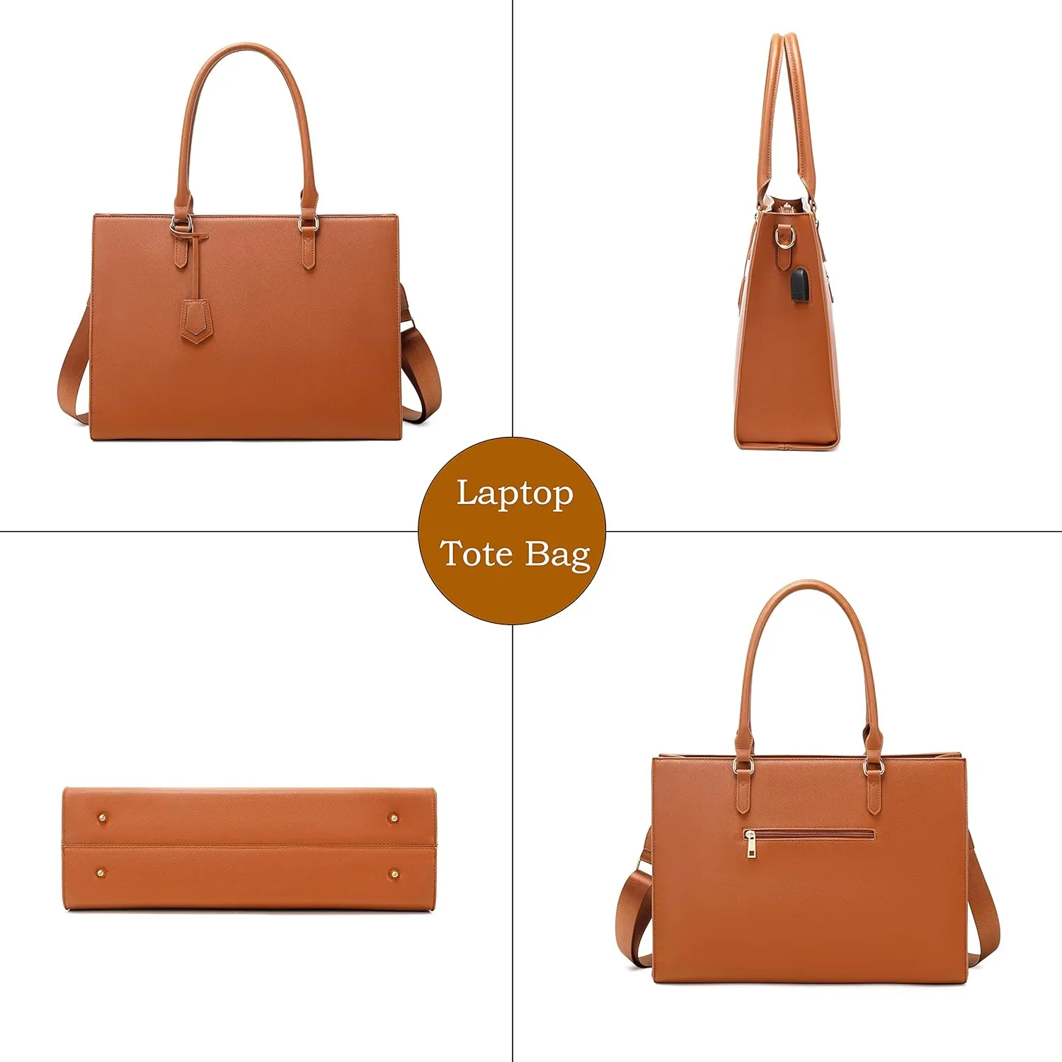 Laptop Bag for Women Laptop Tote bag Work bag with Adjustable Long Strap for Office Women College Student 2 PCS Set (Brown)