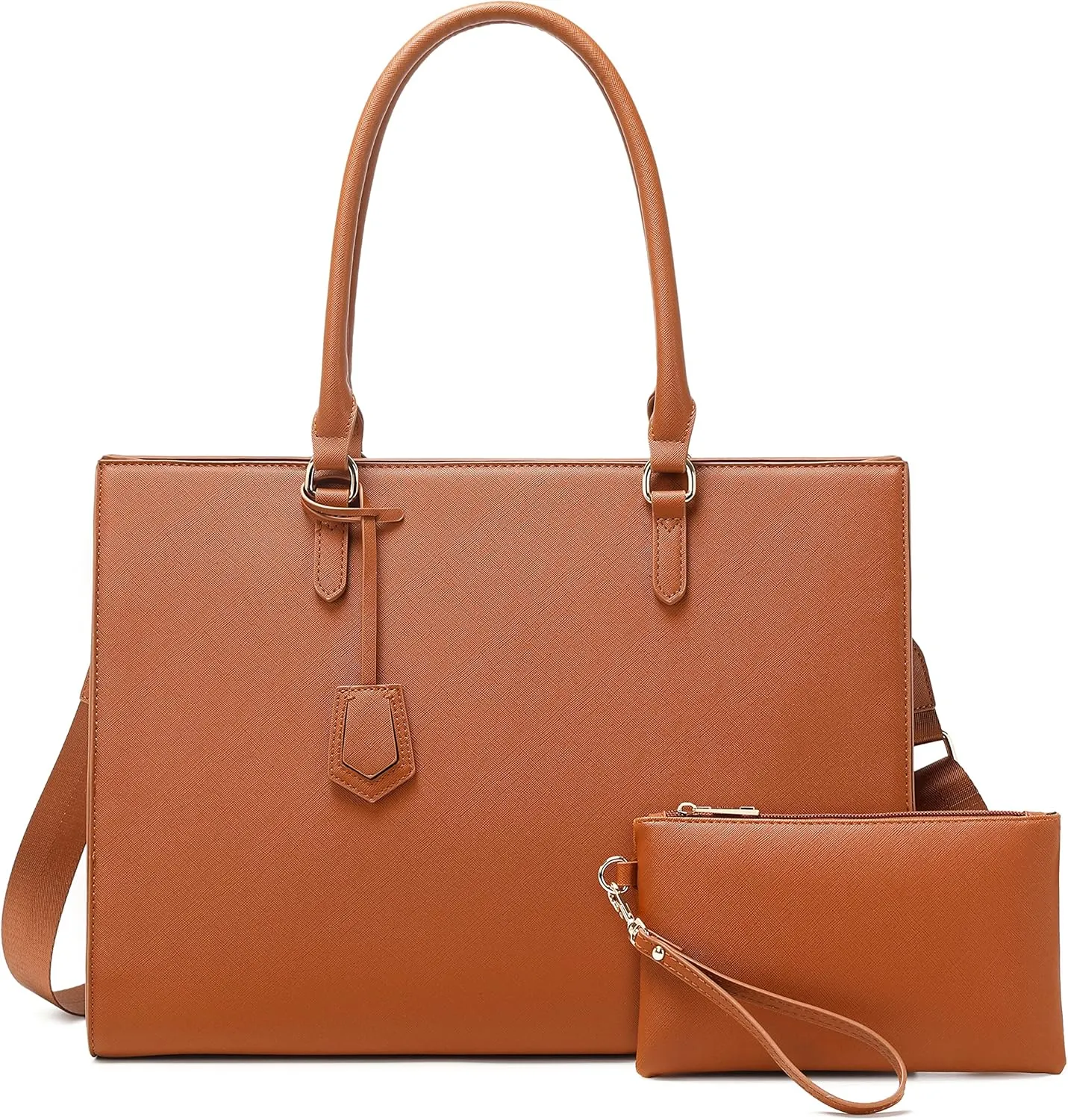 Laptop Bag for Women Laptop Tote bag Work bag with Adjustable Long Strap for Office Women College Student 2 PCS Set (Brown)
