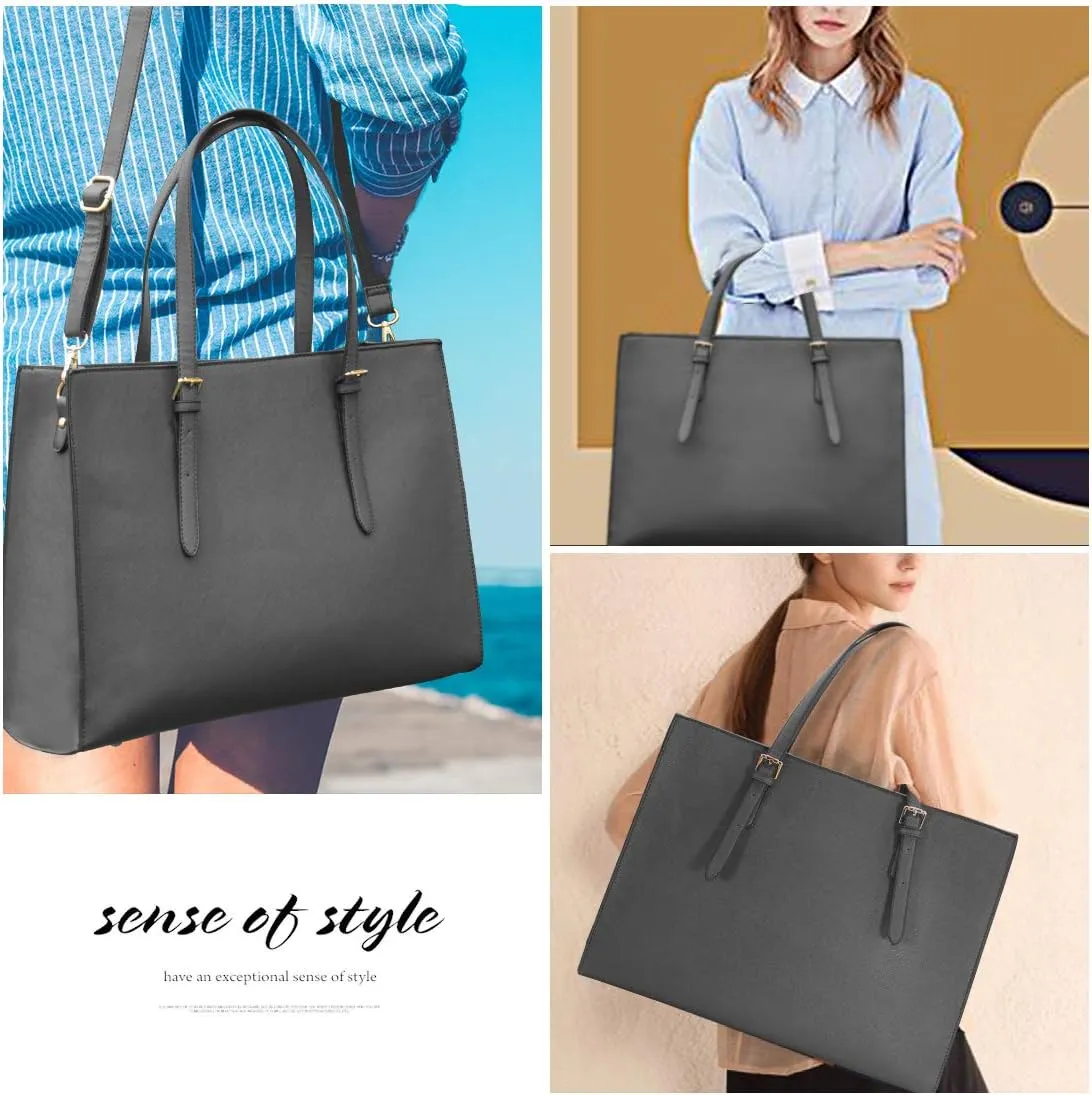 Laptop Bag for Women Waterproof Lightweight Leather 15.6 Inch Computer Tote Bag Business Office Briefcase Large Capacity Handbag Shoulder Bag Professional Office Work Bag 15.6 Inch Grey